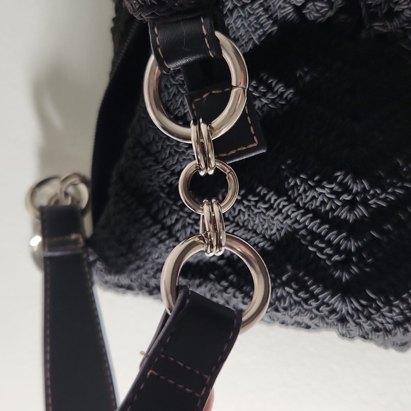 Crochet Purse Hobo Womens shoulder bag black flower - Picture 7 of 13